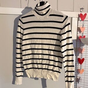 H&M Black and White Striped Turtleneck Sweater